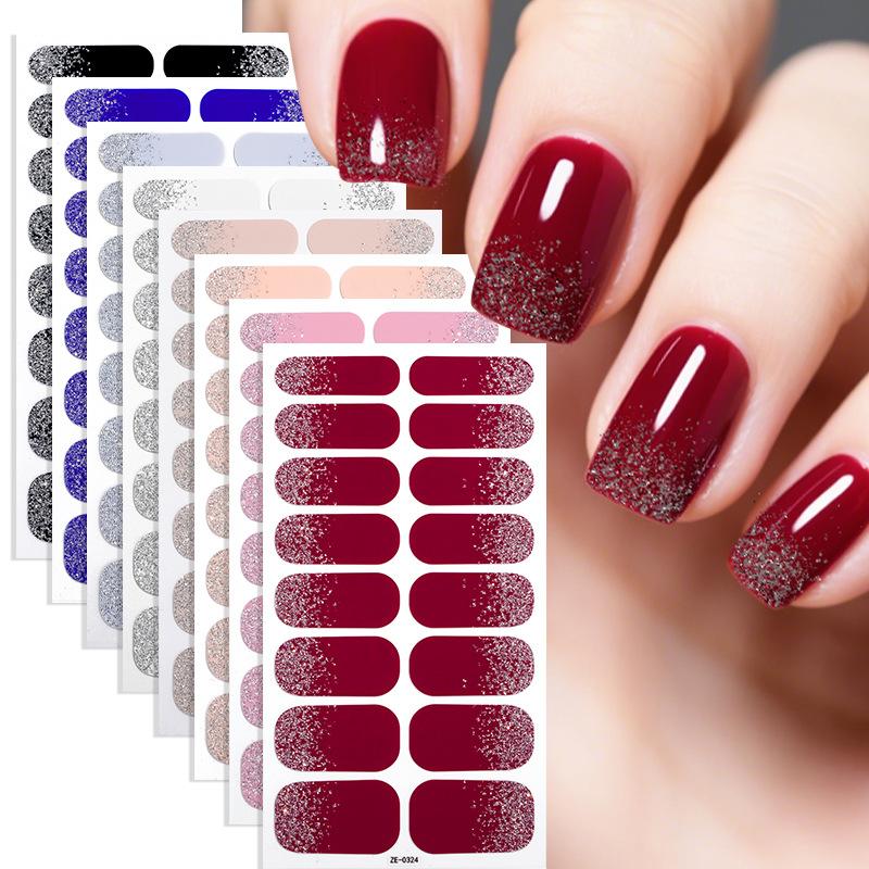 Autocollants d'ongles film vernis à ongles pailleté dégradé couleur unie, autocollants d'ongles les plus vendus, couverture complète