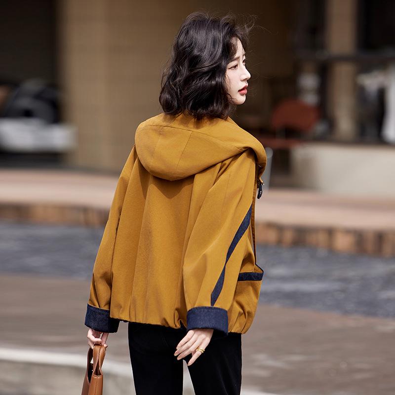 2025 Spring Women's Color Block Hooded Twill Cotton Jacket GE2513