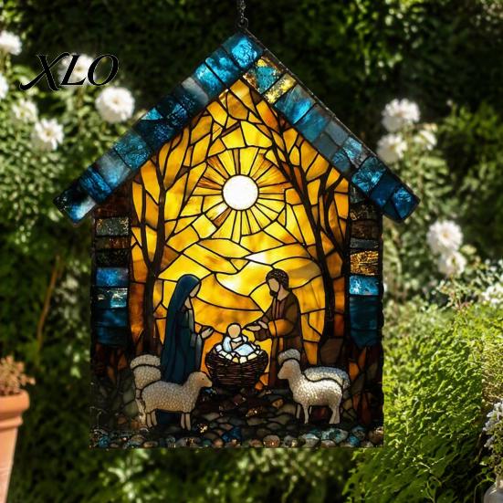 Unique Window Art for Bedroom Nativity Scene Sun Catcher, Stained Glass Effect Acrylic Suncatcher, Decorative Rainbow Prism Hanging Ornament