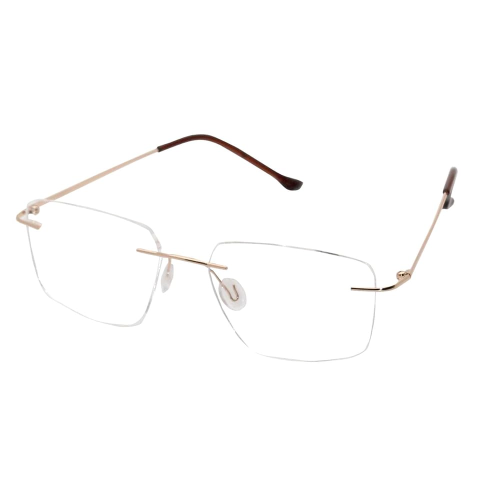 RSINC Rimless Light Weight Flexible Frame Eyeglass Spectacle for Men and Women  Ladies Sports Square Golden - Brown GSJ078 54-18-140 Golden OD
