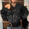 Mens Streetwear Spider Print Hooded Zip Pullover Sweatshirt Winter Casual Loose Top