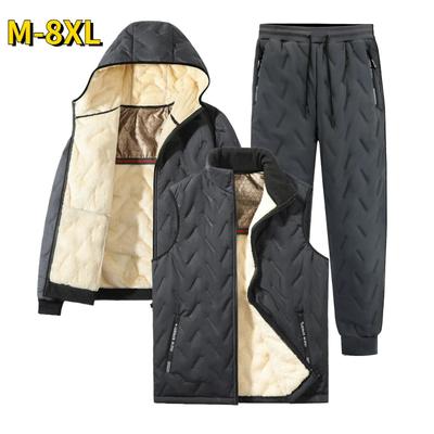 Set Tuta da Uomo Moda Jogger Inverno Pile di Grafene Caldo Giacca con Cappuccio Gilet + Pantaloni 3 Pezzi Maschile Casual Corsa Tuta Sportiva