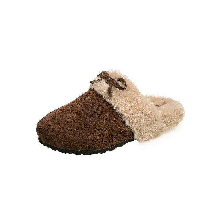 

[Youshilai] Retro baotou thick-soled fluffy half-slippers women s 2025 autumn new lazy one-pedal Doudou shoes 35