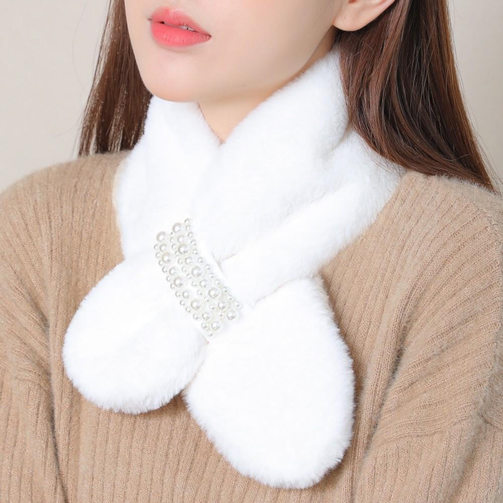 Pearl Decoration Neck Scarf Solid Color Neck Warmer High Quality Shawl  Winter