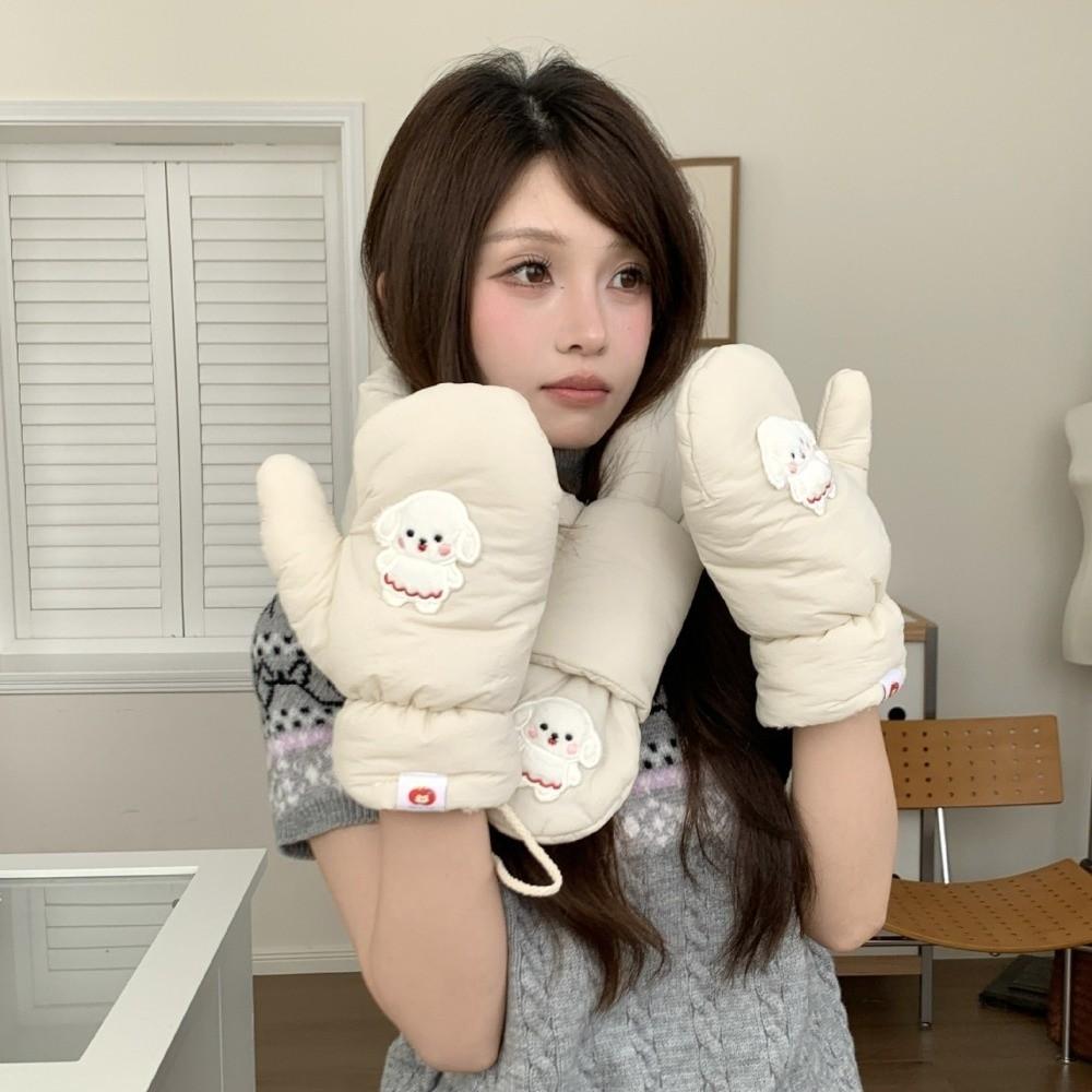 Neck String Pink Bunny Puppy Mittens Fleece Lined Thick Warm Gloves Cold Weather