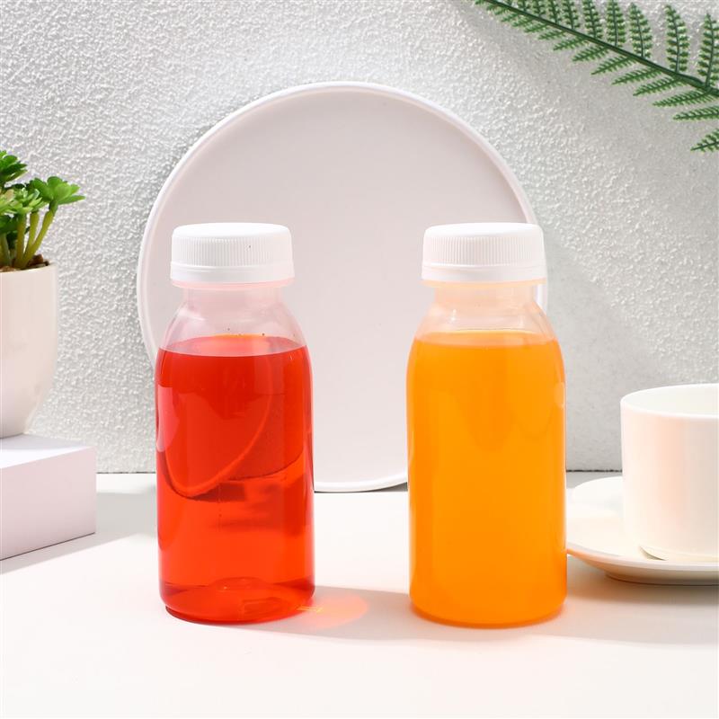 10pcs 250/250/300/350ml Transparent Water Bottle Plastic Juice Bottle PET Milk Beverage Bottle With Lid Camping Hiking Drinkware