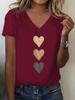 Funny Love Heart Print Women Summer Short Sleeves T-Shirt V-Neck Y2k Tops Tee Graphic T-Shirts Female Casual Women's Clothing