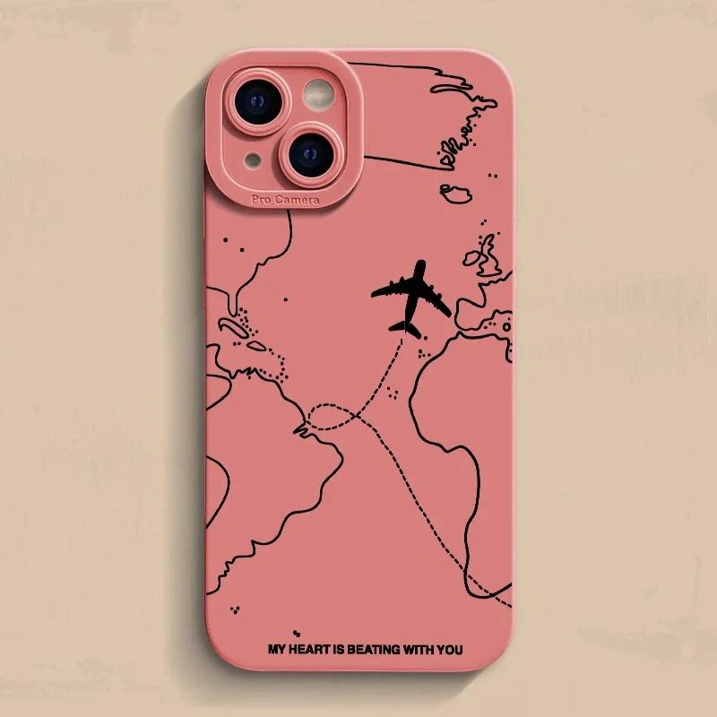 Travel-nspired Airplane Route Desian Phone Case For iPhone 16 15 14 13 12 11 Pro Max Mini 7 8 Plus X XR XS Soft Silicone Cover
