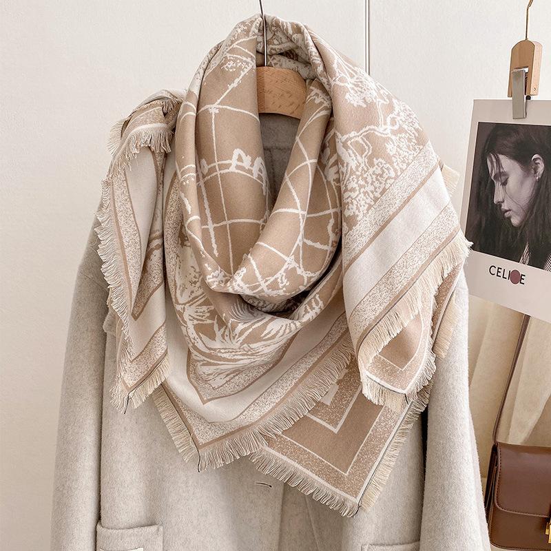 Korean Version Of Fashion Large Square Scarf Scarf Double-Sided Imitation Cashmere Thickened To Keep Warm And Cold Travel Shawl Cape Women