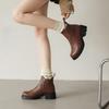 Women's shoes European and American large-size women's boots round head low-heeled Martin boots leather boots versatile soft-soled low boots