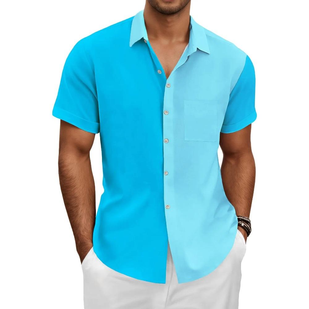 

Casual Daily Summer Beach Blue Color Fashion Casual Men s Short Sleeve Daily Shirt Button Up Shirt Comfortable 3XL синій