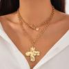 New Gothic Cross Pendant Necklace Gold Multi-layer Cross Earrings Chunky OT Buckle Pendants Trendy Fashion