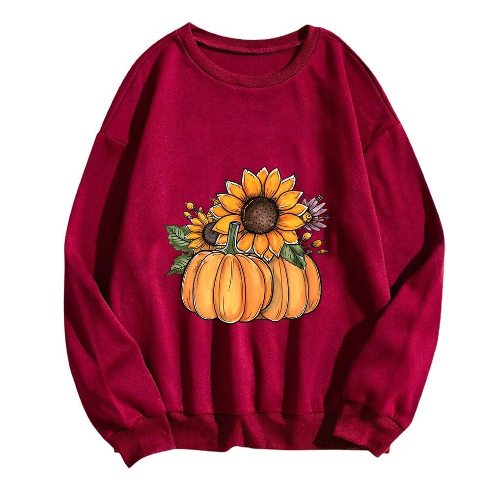 Top Stampati Girocollo da Donna Cotone Casual Moda Manica Lunga Pullover Top Blusa