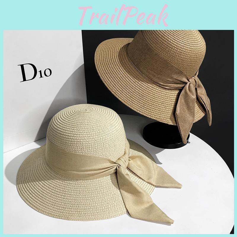 Womens Chic Straw Beach Hat Adjustable Fit Elegant Bow Perfect Outing Summer