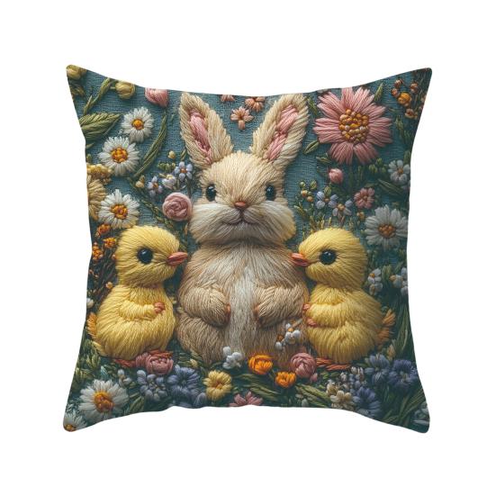 Easter Bunny Pillowcase Imitation Embroidery Lamb And Chick Print Pillowcase Farmhouse Throw Pillow Cover for Parties Living Room Couch Sofa Decor