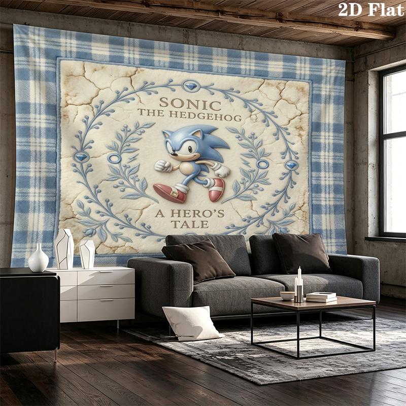 Sonic Hedgehog Wall Tapestry Aesthetic Wall Hanging Printed Fabric Blanket Decorative Tapestries For Bedroom Living Room Home Decor