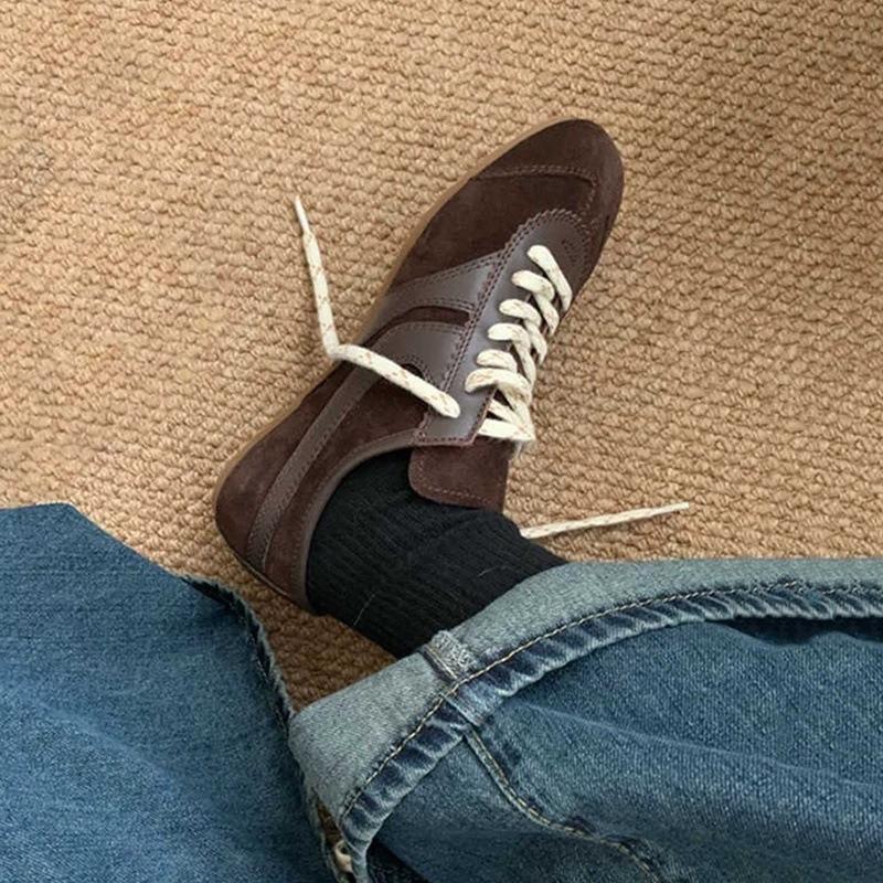 Sheepskin new autumn and winter ballet style silver inner height increase moral training shoes women's casual sports shoes lace-up flat baseplate shoe