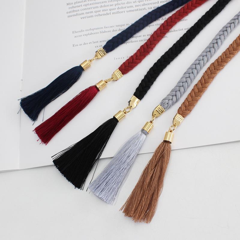 New Women's Knotted Waist Chain: Korean Braided Tassel & Lace Cotton Waist Rope Dress Accessory