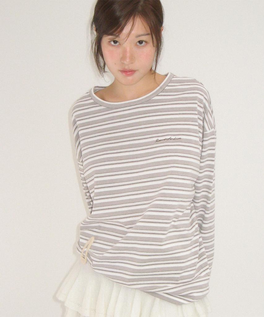 RONRON Stripe Lettering Long Sleeve Brown