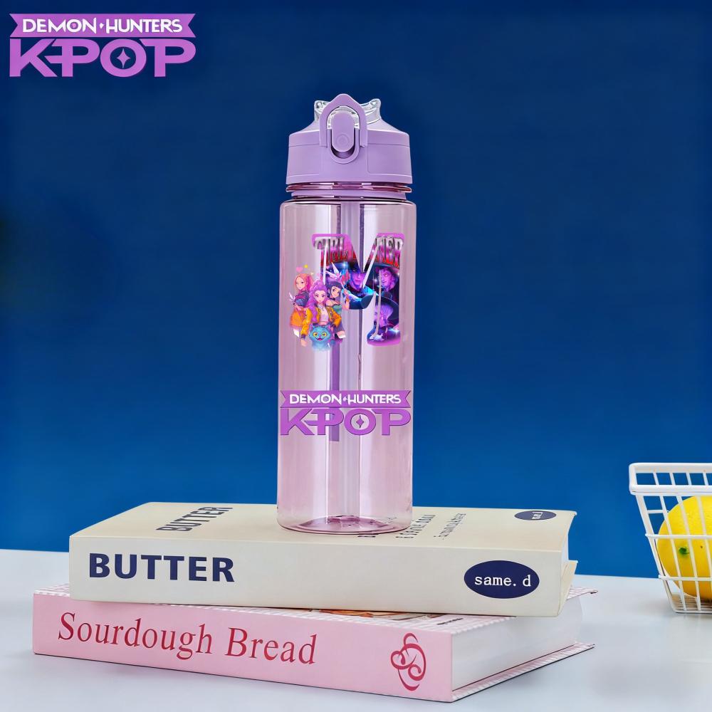KPop Demon Hunters Large Capacity Sports Outdoor Plastic Leak-Proof Water Bottle Rumi Mira Zoey Jinu Drinking Cup 900ML HUNTR/X Kid Friendly