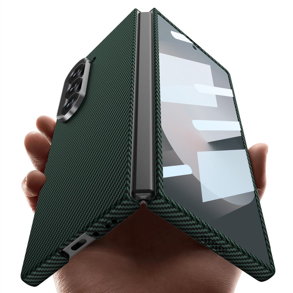 GKK Luxury Business Carbon Matte Fiber Texture Folding Leather Case for Samsung Galaxy Z Fold6 Anti Peek Screen Glass Plastic Shockproof Protect Cover