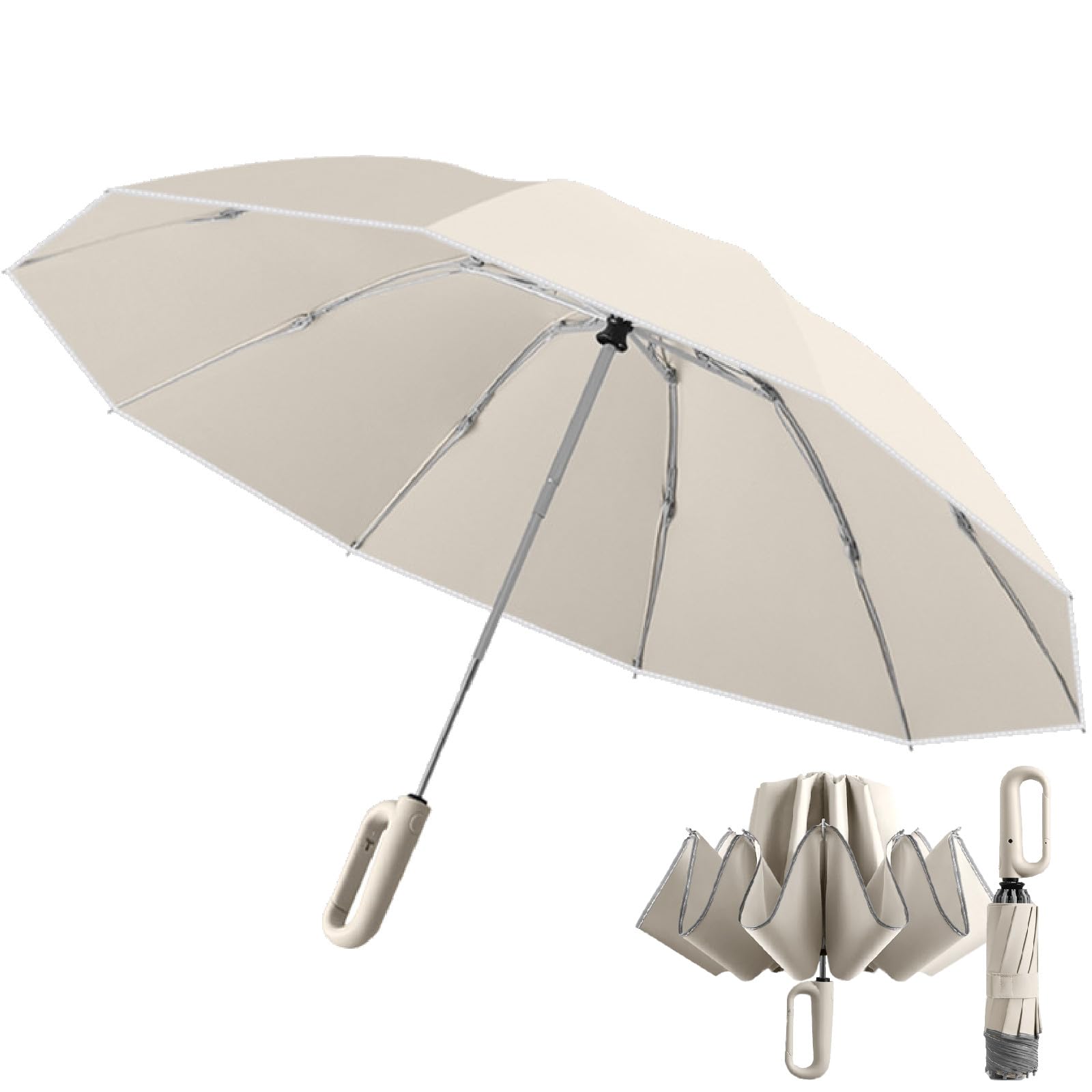 

VICHE CATT Зонт с обратным сложением, автоматическим открыванием и складыванием, 10 спиц, устойчивый к сильному ветру, закрытие одним касанием, зонт, зонт, спицы, бежевый