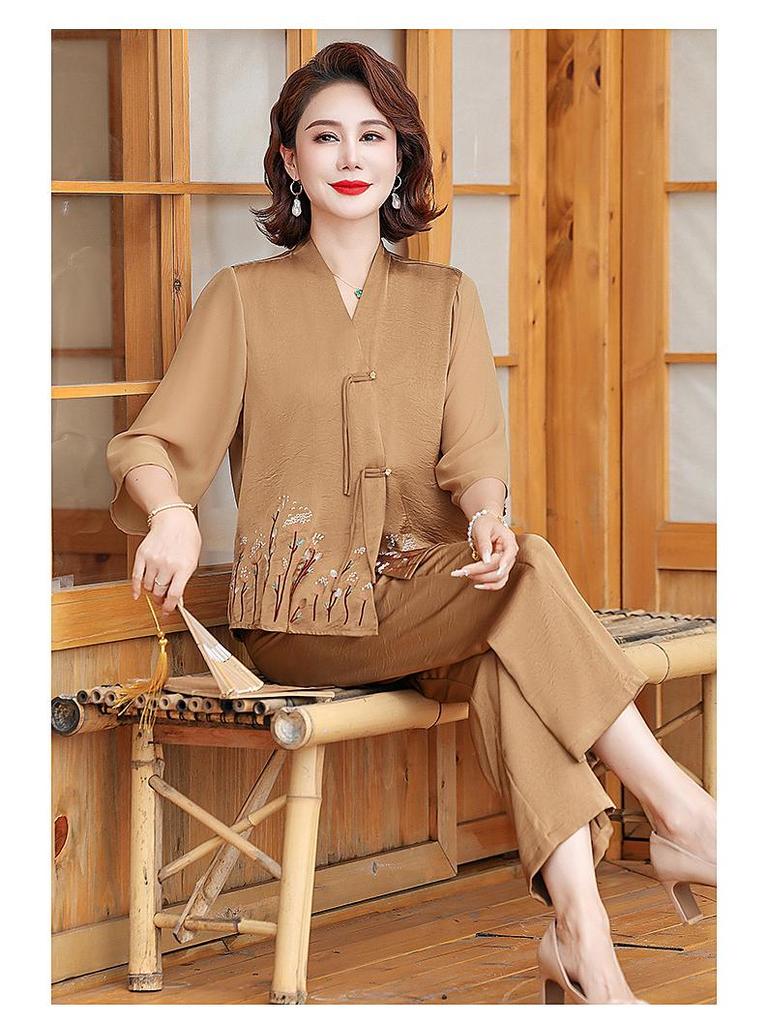 2024 Neues Damen Chiffon Blusen- & T-Shirt-Set für Mittelalte & Ältere – Kurzarm, Zweiteilige Sommermode