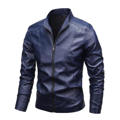Leather Jacket Men's Standing Collar Leather Jacket Men's Casual Motorcycle Leather Jacket