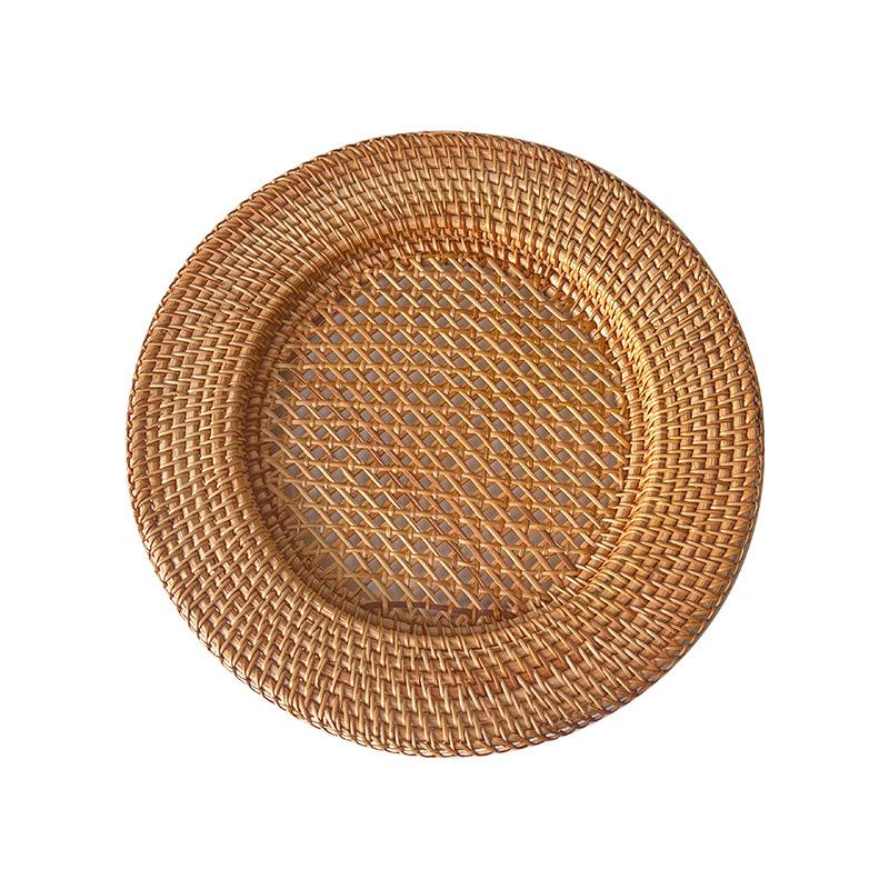 HeMu Handmade Creative Rattan Storage Tray Living Room Restaurant Coffee Bread Tray Hollow Fruit Tray Rattan Insulation Pad