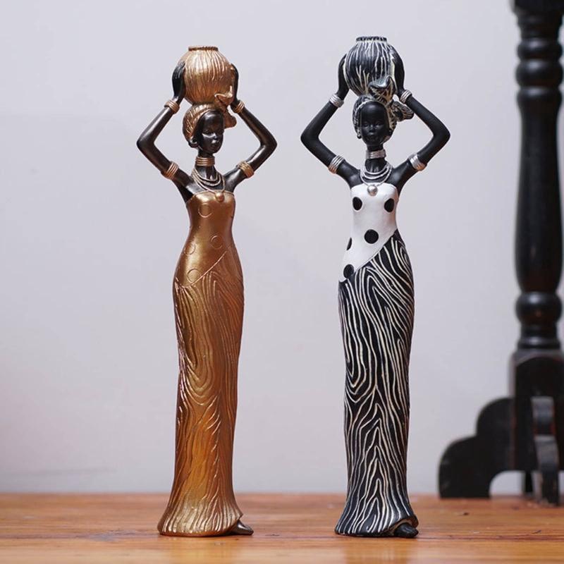 Statua Africana Escotica Tribale Donna Sculture Donne Africane Statuetta per Casa Ufficio Camera da Letto Decorazione Figura in Resina