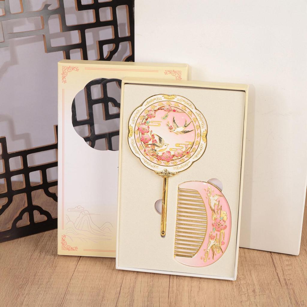 Handheld Mirror Set for Women Girls Antique Design Portable Makeup and Comb Valentine’S