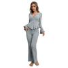 New 2-Piece Women's Spring Autumn Pure Color Elegant Women's Simple Long-Sleeved Pants Pajama Set Homewear Clothes