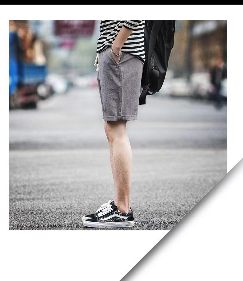 Men's Korean Style Cotton Linen Beach Shorts - Casual Plus Size, Solid Color, Five-Point Design.