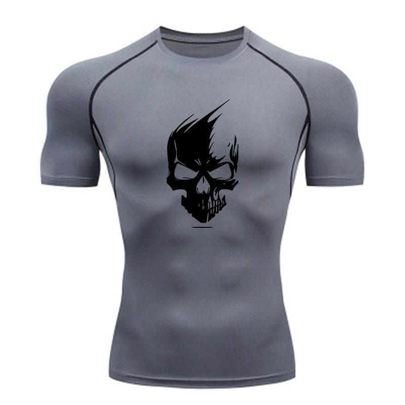 Men's Compression Fitness T-Shirt, Stylish Spiky Skull Print