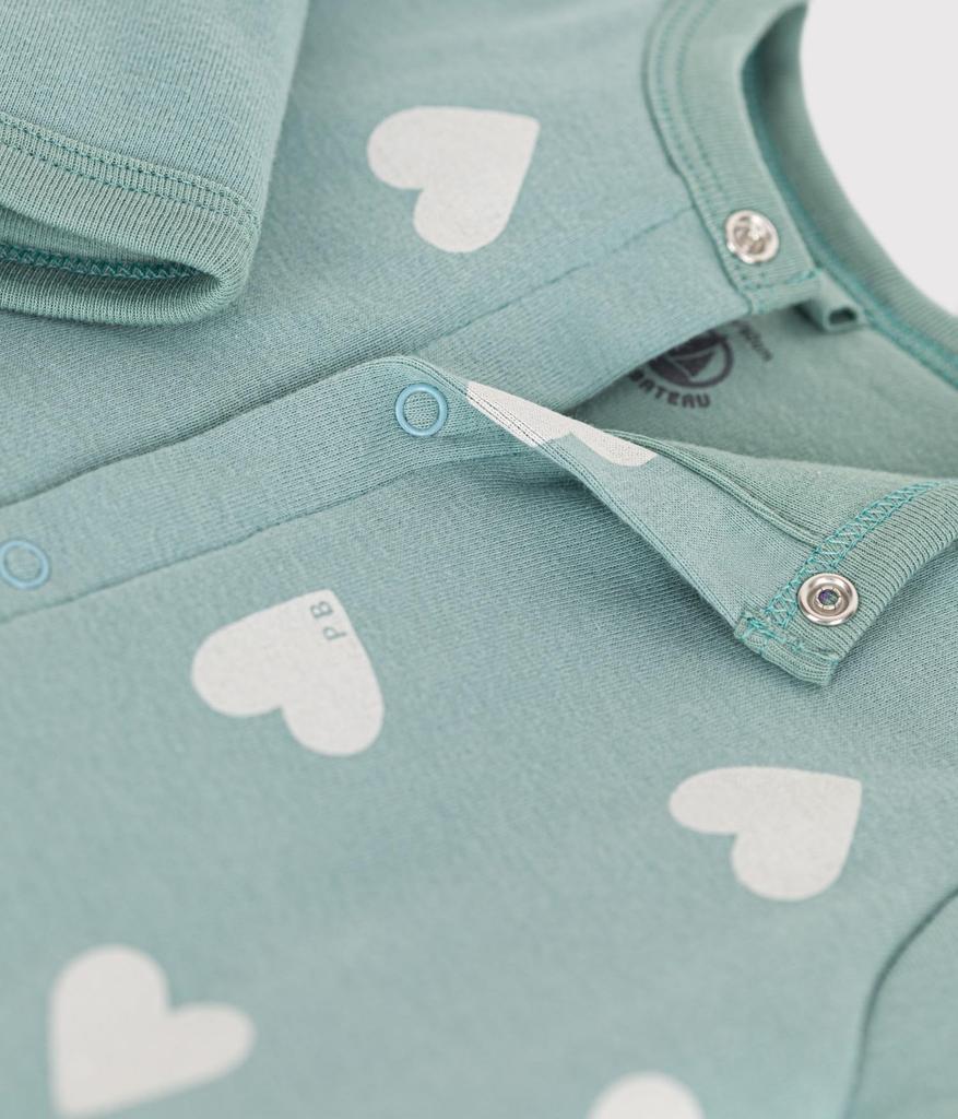 Heart Print Footless Romper A0DAN Light White 6 months 67cm [Petit Bateau] Green/Milky