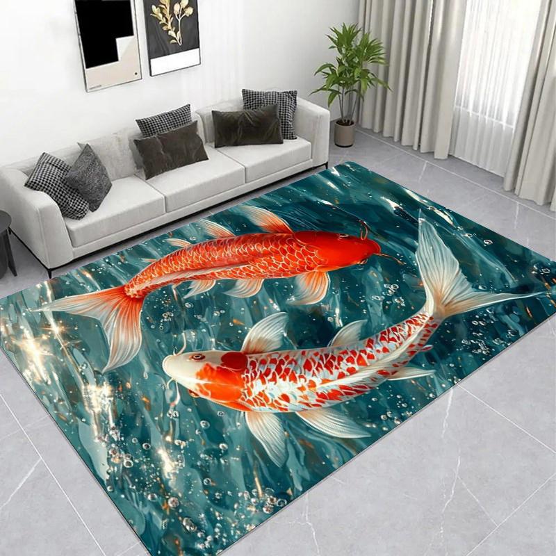 Underwater Koi Fish Carpet, Lucky Area Rug, Non-slip Floor Mat for Home Decor