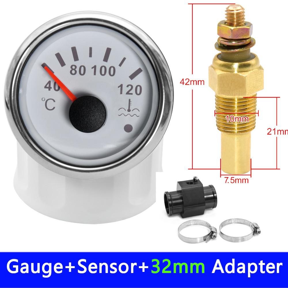 HD 52mm Water Temp Meter With Alarm Funtions 40-120℃ Water Temp Meter Indicator + Coolant Temperature Sensors Adapter 12V/24V