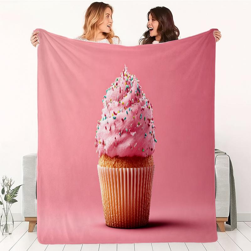 Pink cupcake pattern Flannel printed blanket suitable for all seasons suitable for living room office sofa and travel 180x250CM