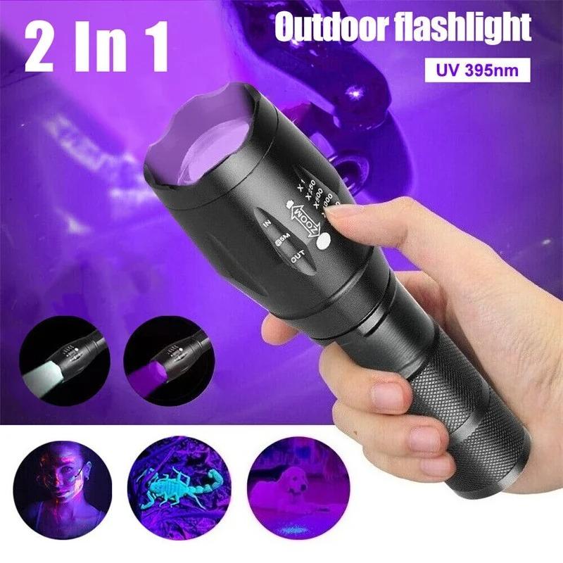 Rechargeable UV Flashlight Dual Light 395nm Ultraviolet WhiteTorch Zoom Torches Detection Lighting Lamp for Pet Stains Hunting