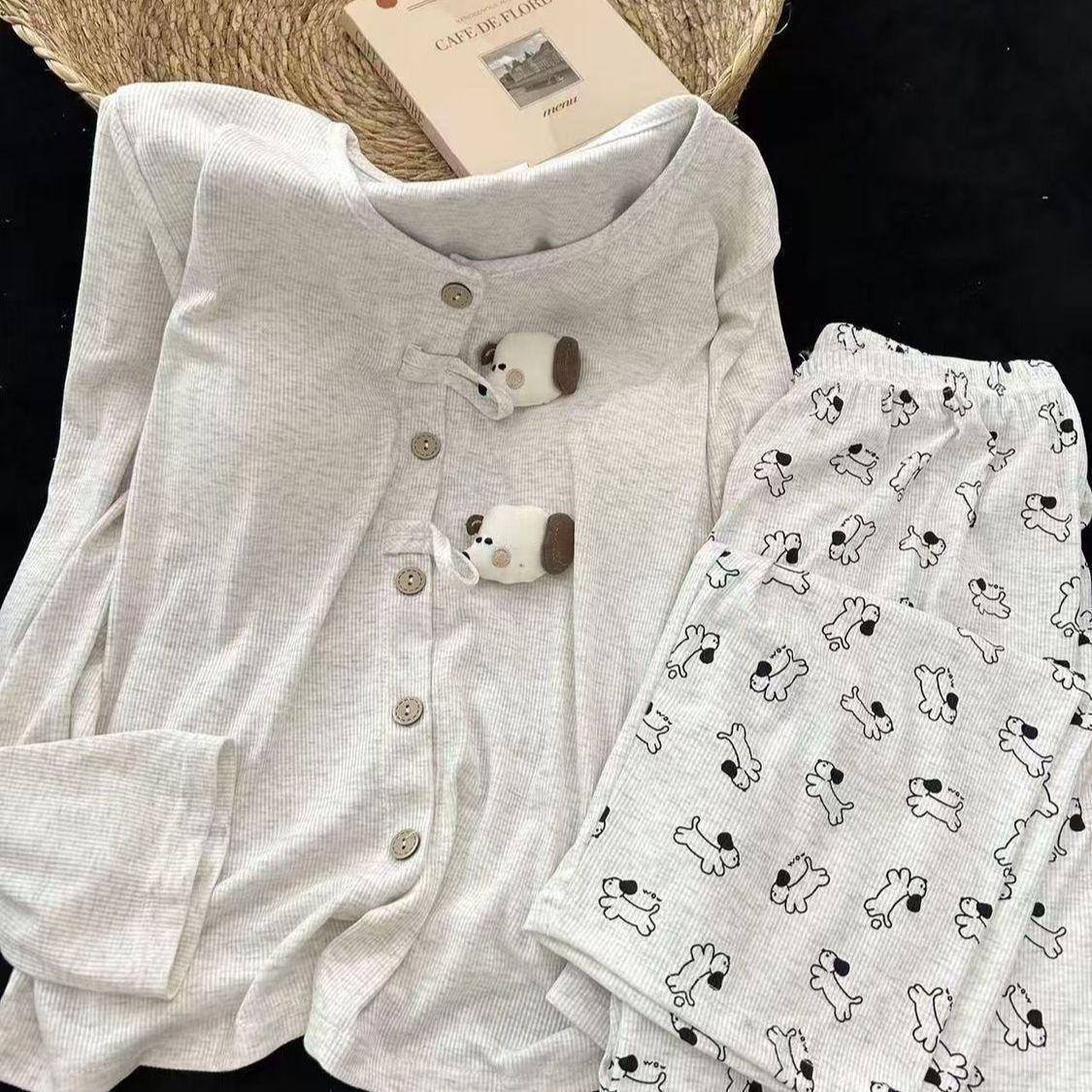 

Cute cartoon pajamas with chest pads for women s autumn new large-size loungewear sets are available outside M