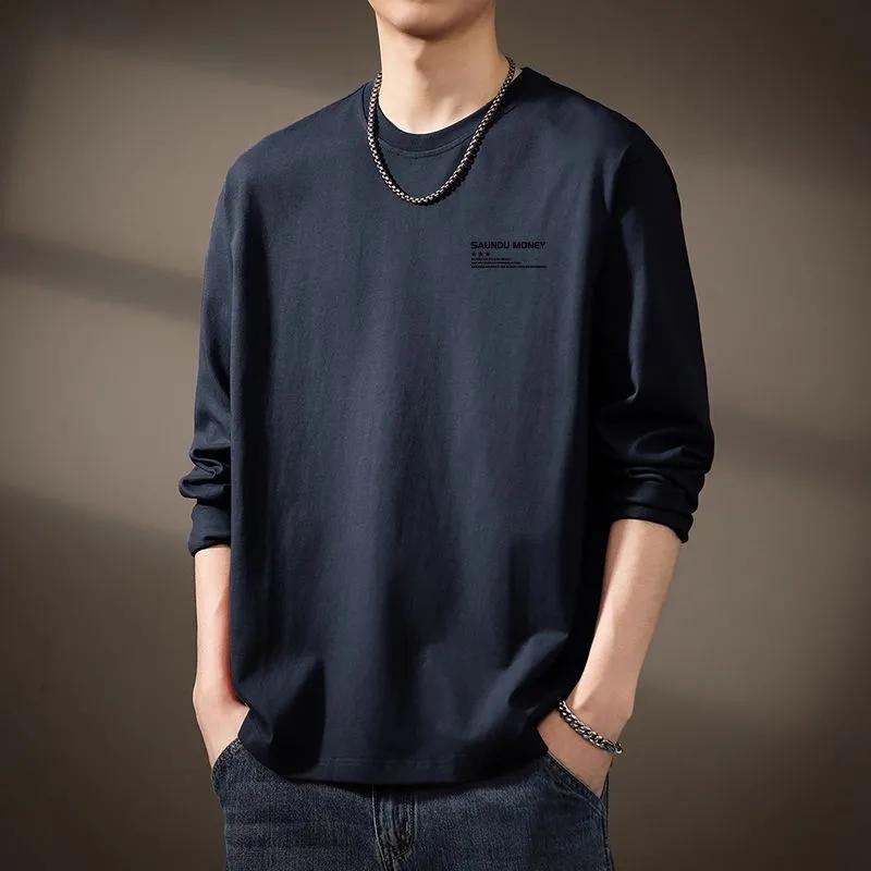 American Printed Long-sleeved New Men's T-shirt Pure Cotton Round Neck Bottoming Autumn Loose Top