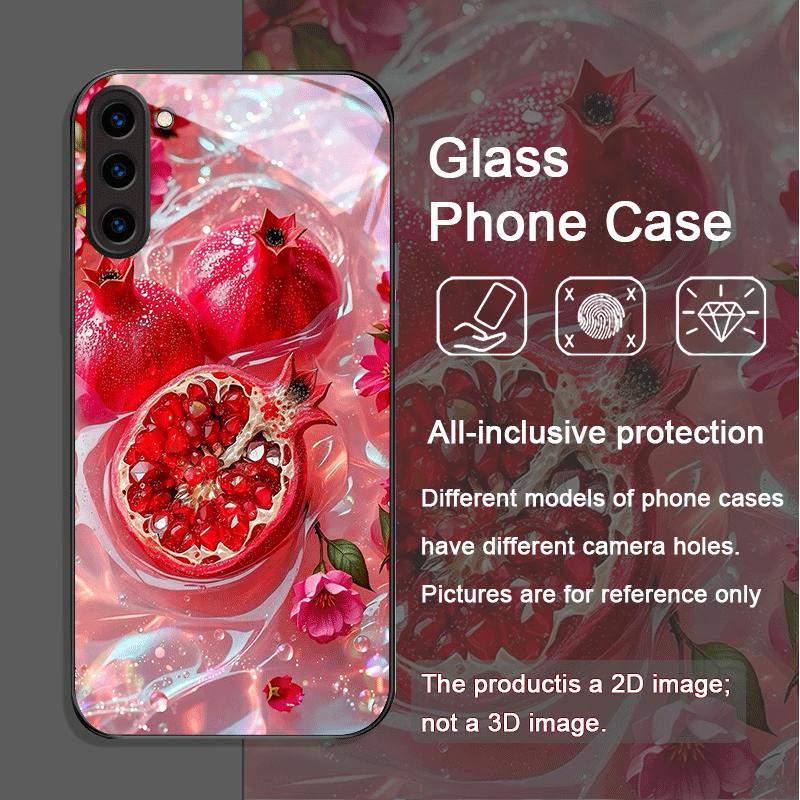 

Vintage Pomegranate Flower Artistic Tempered Glass Phone Case for Samsung Galaxy S25 Ultra S24 S23 Plus S22 S21 S20 FE 5G Cover Galaxy S22 5G