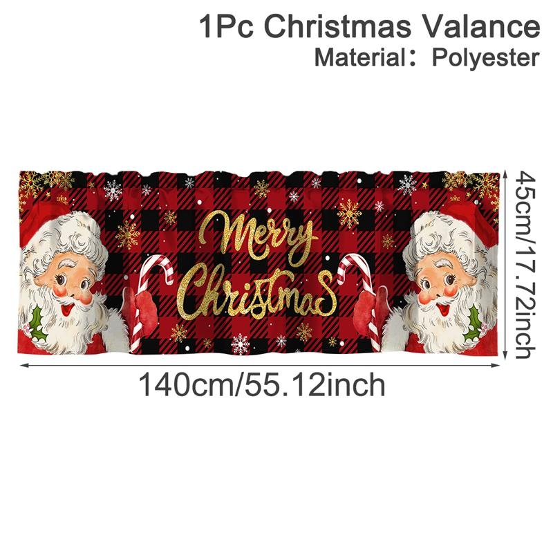 Christmas Short Curtains Valances Christmas Decorations for Home 2026 Xmas Ornaments Windows Treatments for Kitchen Bathroom