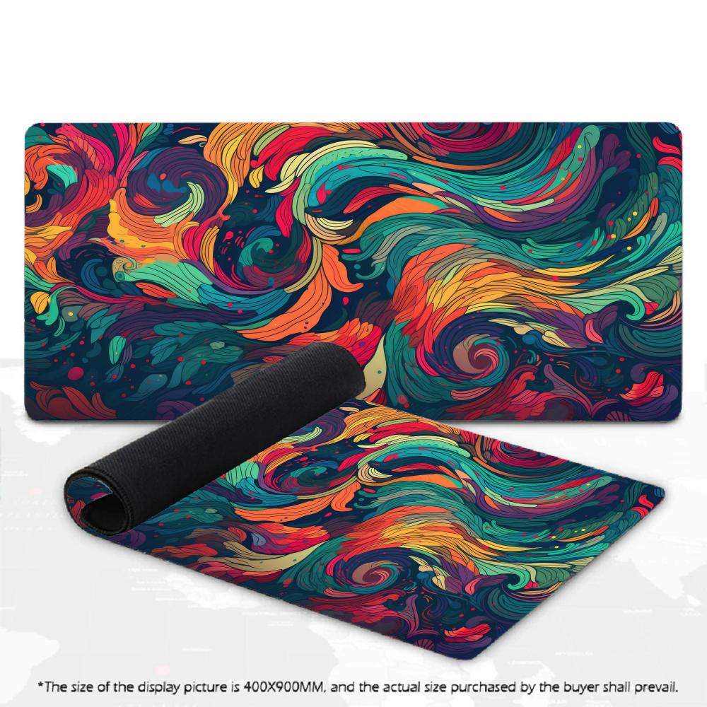 Buntes Spiral-Abstraktkunst-Gaming-Mauspad XXL Gebogene Schreibtischmatte Rutschfeste Gummi-Tastaturmatten für Gamer Laptop Tisch