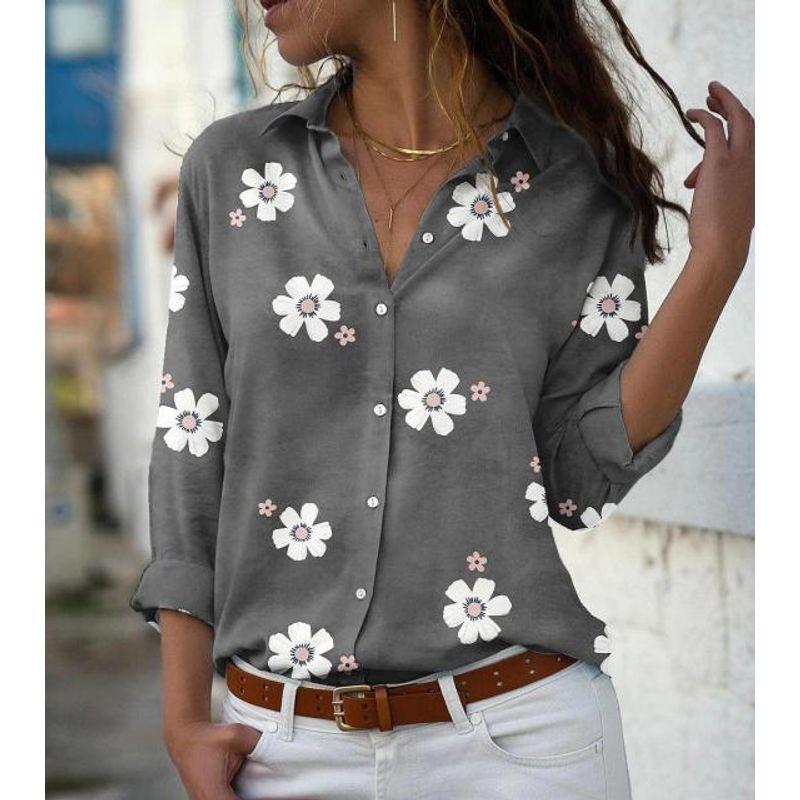 

Lapel Long Sleeve Floral Shirt Slim Fit Shirt Lapel Long Sleeve Shirt gray M
