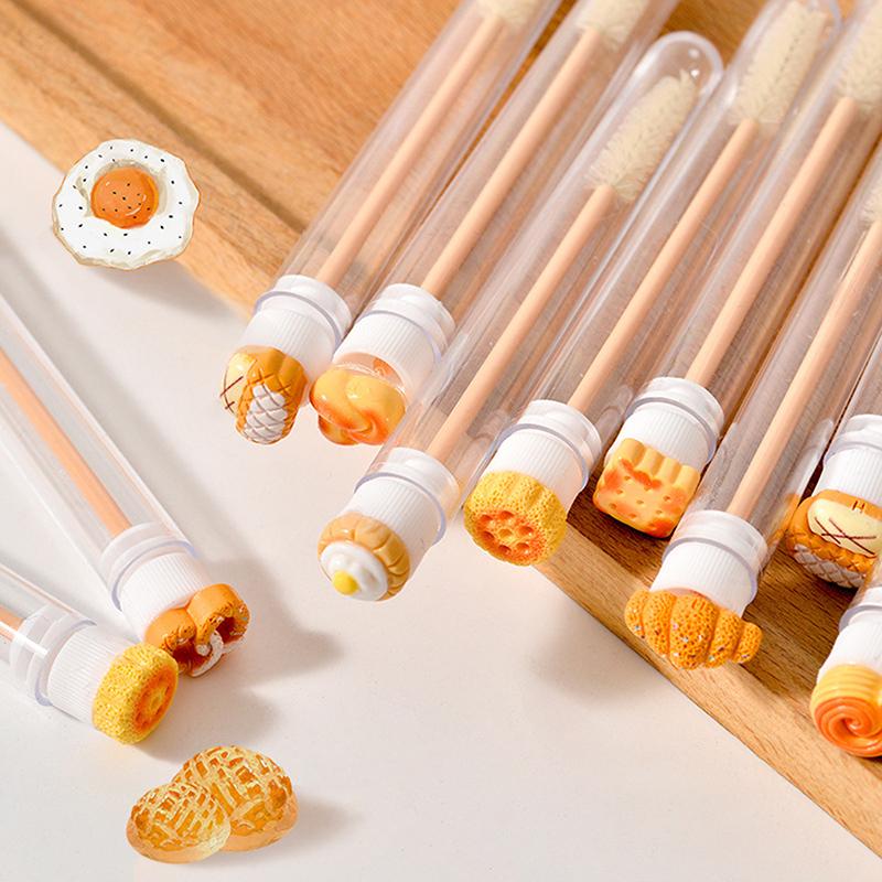 10 Stück Wimpernbürstenröhrchen mit Cartoon-Brotgriff Wimpernverlängerungs-Make-up-Pinsel Staubdichter Augenbrauenkamm Schönheitswerkzeuge