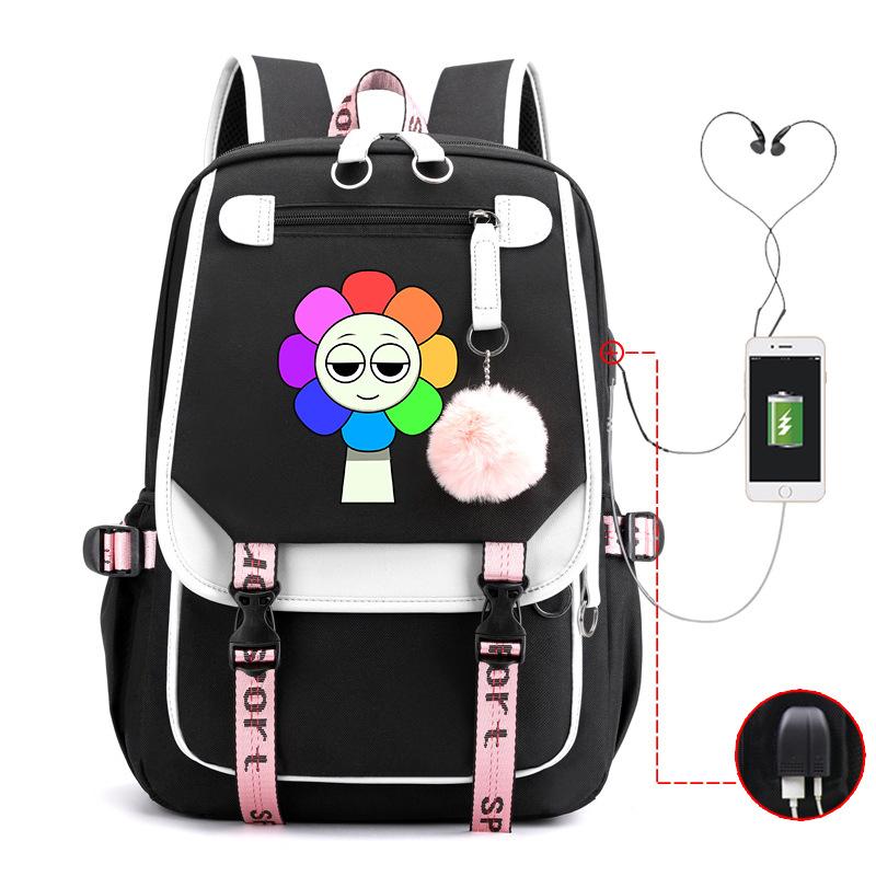 New 2025 Cartoon Game Printing Primary School Bag Large Capacity Contrasting Color Neutral USB Backpack