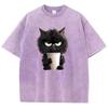 T Shirt Vintage Coffee Cat Washed  Cotton TShirt Graphic Tee Casual Streetwear Spring Summer