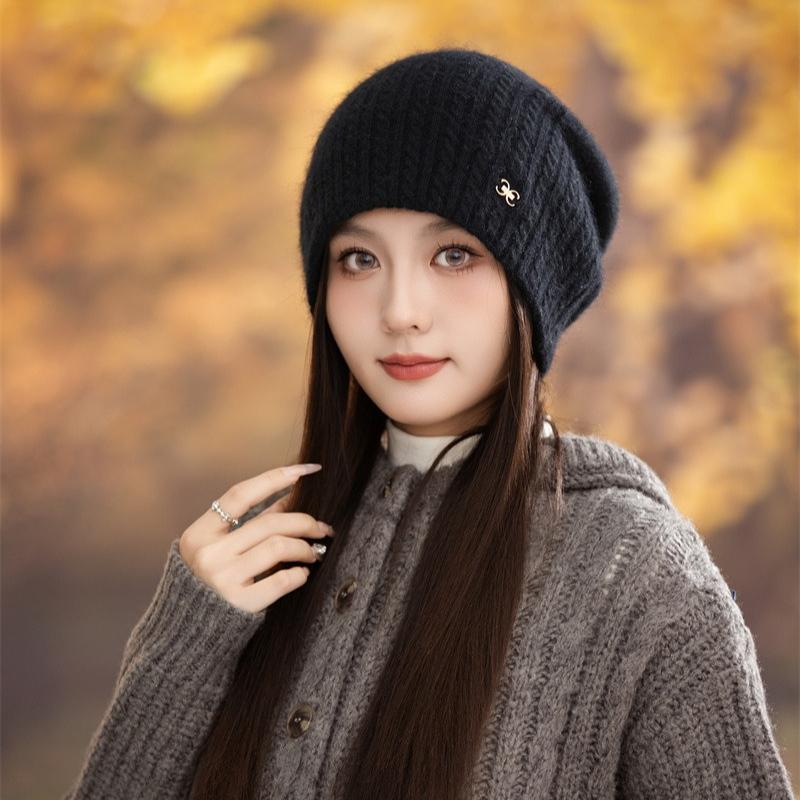 Knitted Thermal Hat Autumn and Winter Rabbit Fur Blended Women's Pullover Stacking Hat