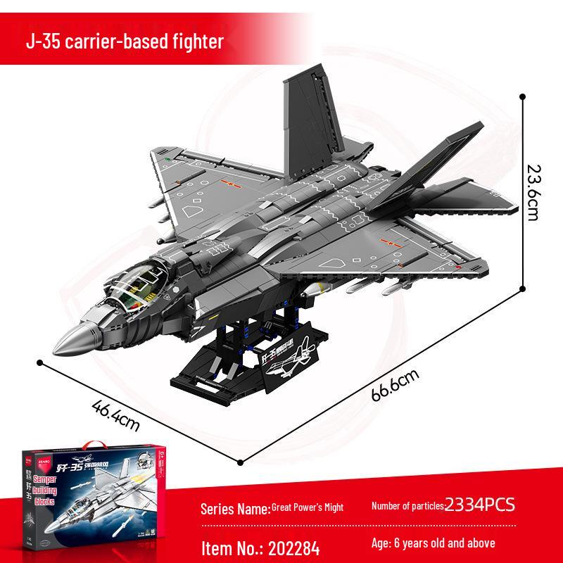 Sengbao J-35 Fighter Jet Model: Educational Military Aircraft Building Blocks Toy for Kids